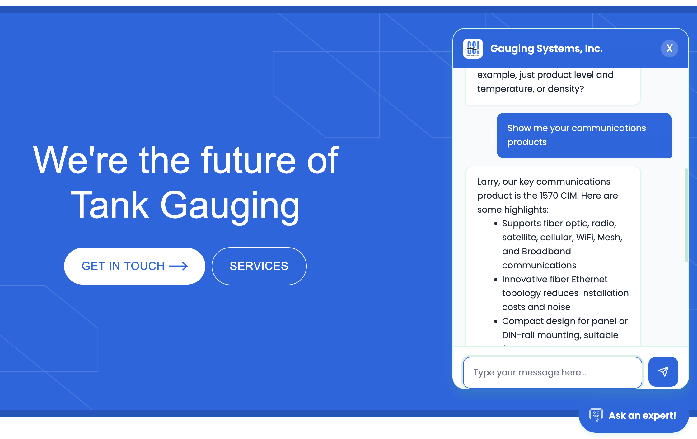 Gauging Systems AI agent interface